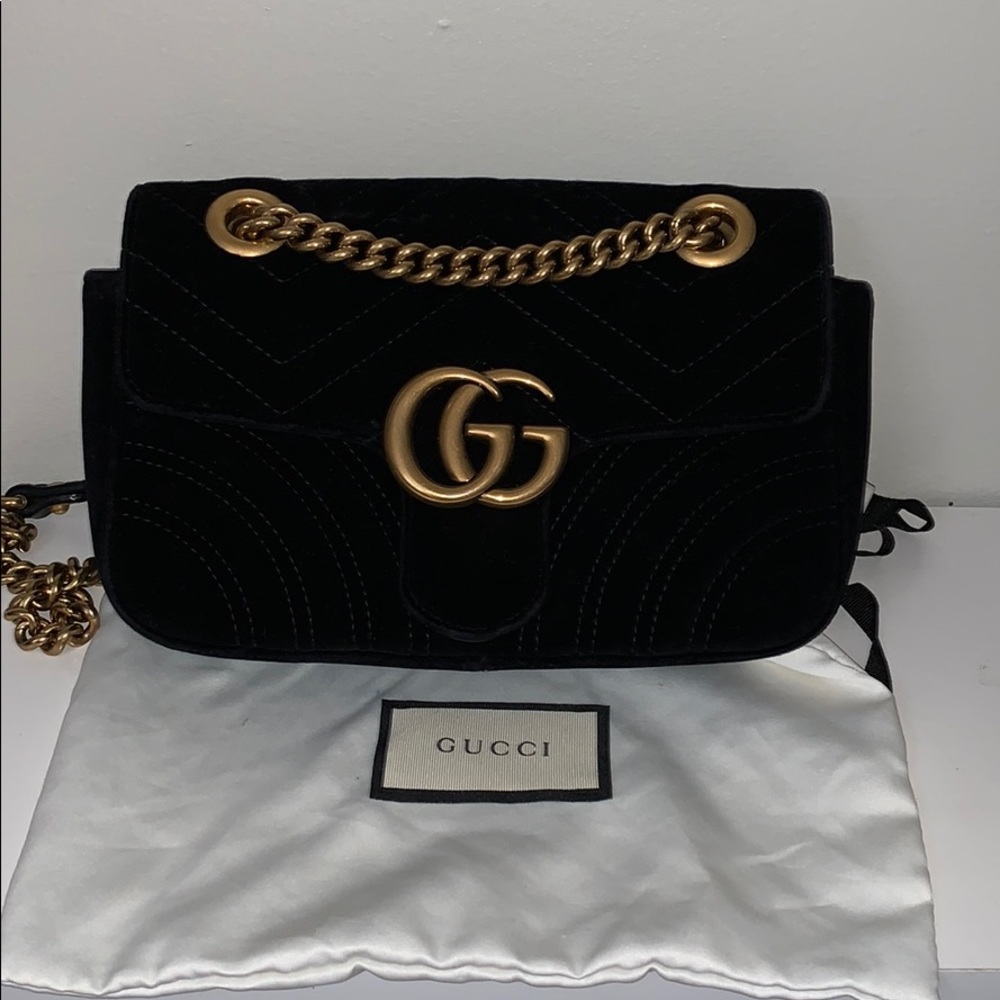 Gently used Gucci Marmont chain bag in velvet